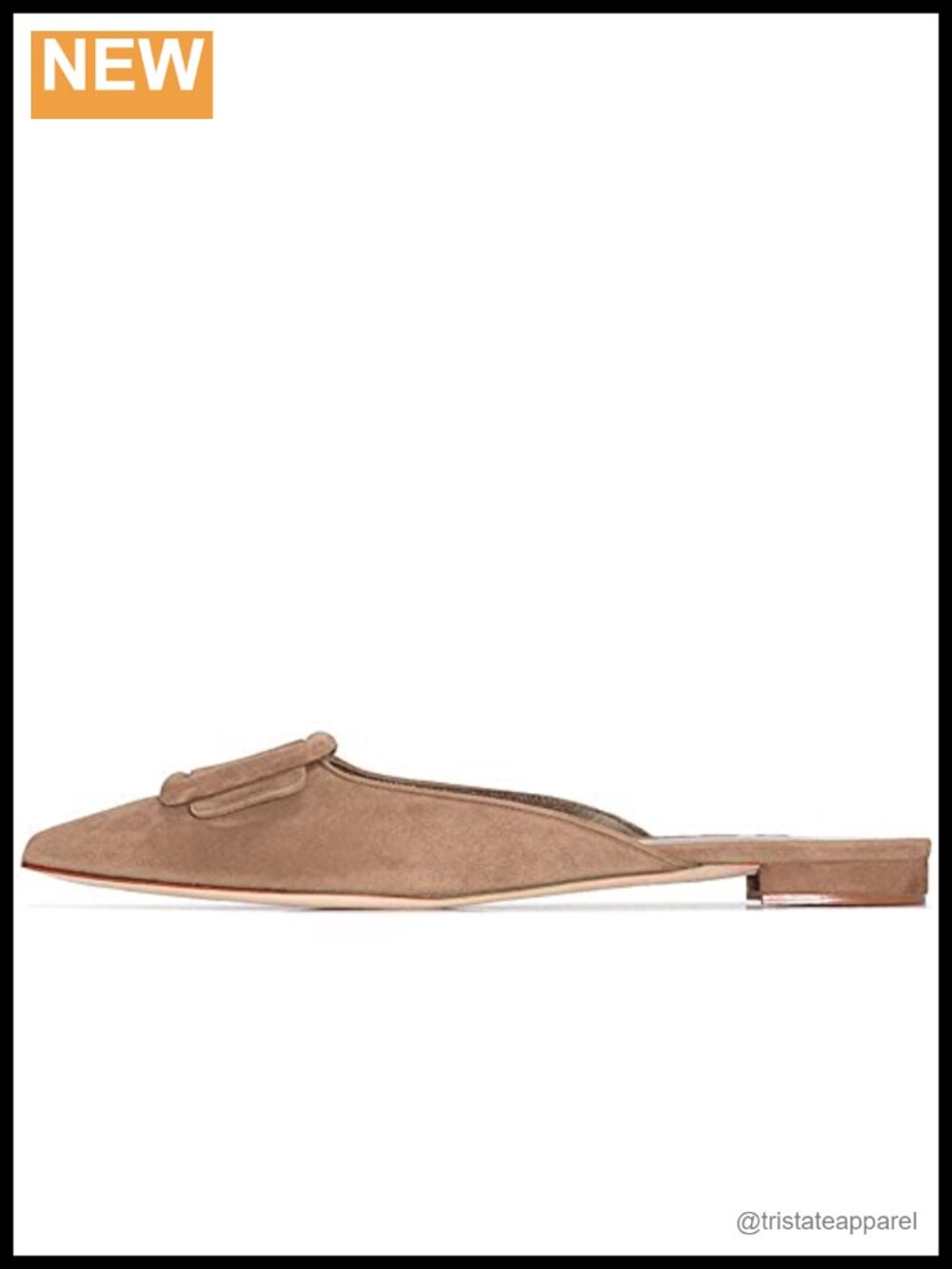 Women's Pointed Toe Mules Buckle Suede Slip On Flats Loafers